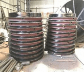 Fabricated steel disc flanges stacked