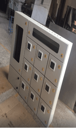 Custom fabricated grey electrical panel board enclosure